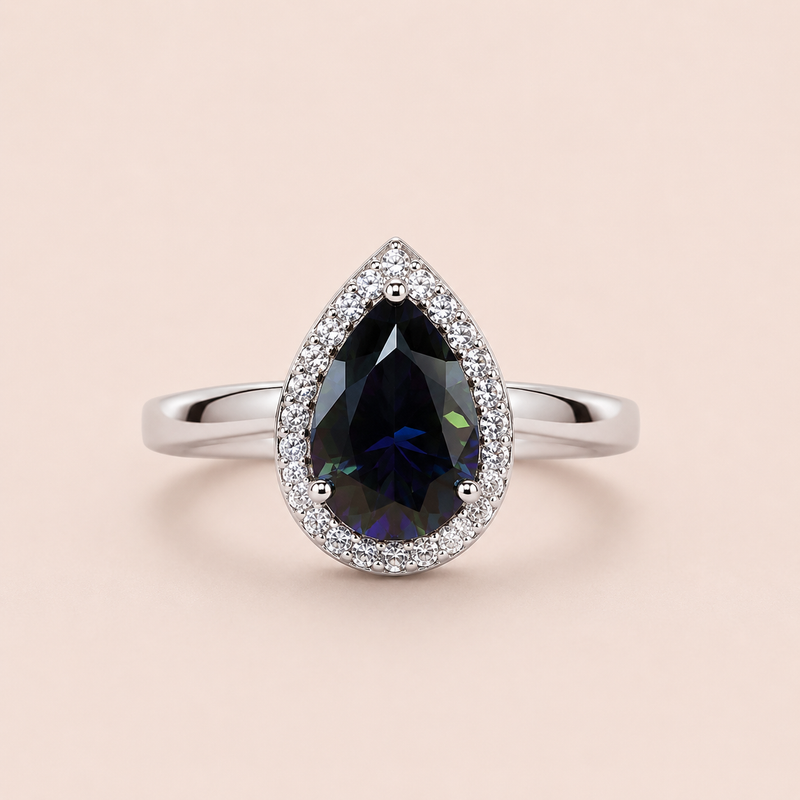 Anel Prata 925 Solitário Moissanite 180 pontos Furta-Cor Gota 314046