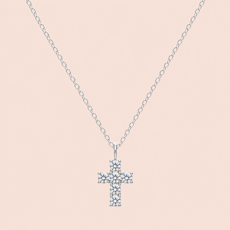 Gargantilha Prata 925 Cruz  Moissanite 360 pontos Cartier 606096