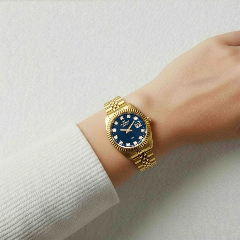 Relógio Technos Riviera Dourado e Azul Feminino 2015CEW/1A