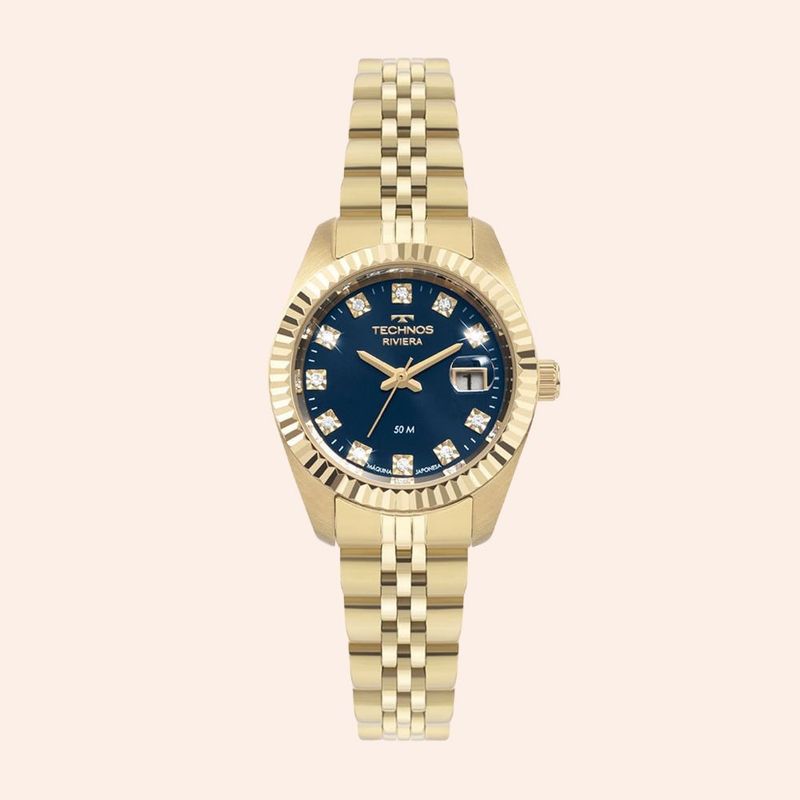 Relógio Technos Riviera Dourado e Azul Feminino 2015CEW/1A