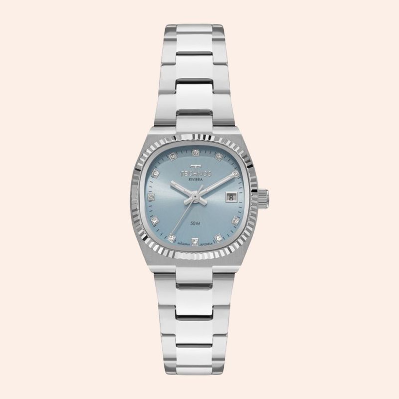 Relógio Technos Riviera Prata e Azul Feminino GL12AA/1A