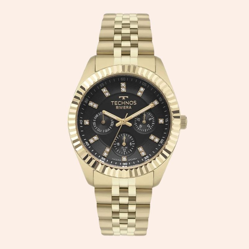 Relógio Technos Riviera Dourado e Preto Feminino 6P79BW/1P