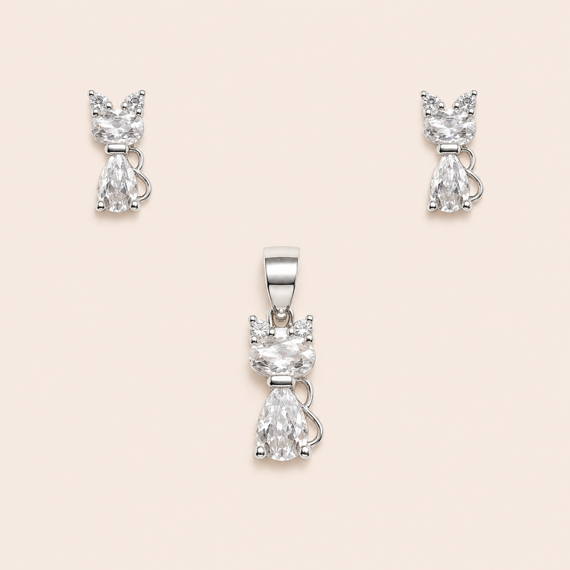 Conjunto Prata 925 Gato Zircônia 3100938