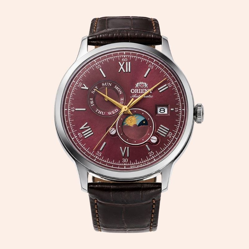 Relógio Orient Bambino Automático Sun & Moon RA-AK0807R30B