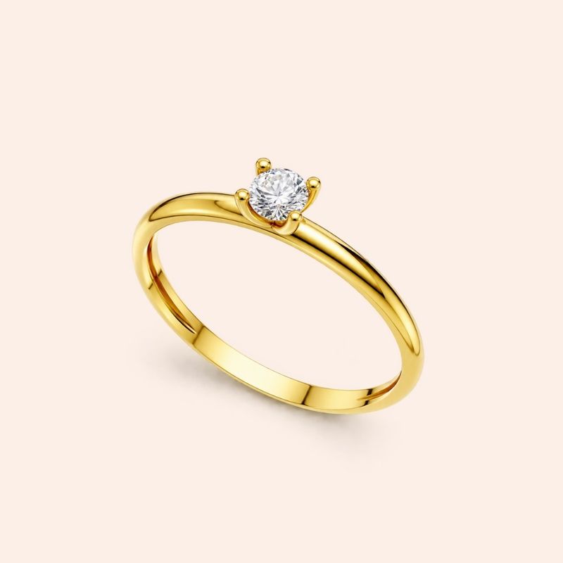 Anel Ouro 10k Solitário Diamante de Laboratório 15 pontos