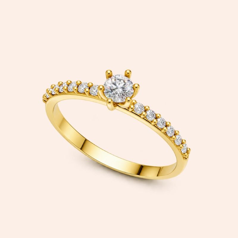 Anel Ouro 10k Solitário Diamante de Laboratório 33 pontos
