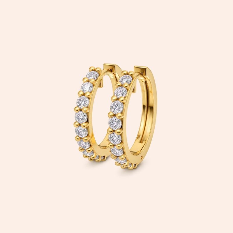 Brinco Ouro 10k Argola Trava Diamante de Laboratório 27 pontos
