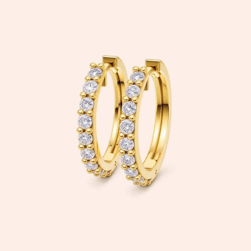 Brinco Ouro 10k Argola Trava Diamante de Laboratório 30 pontos