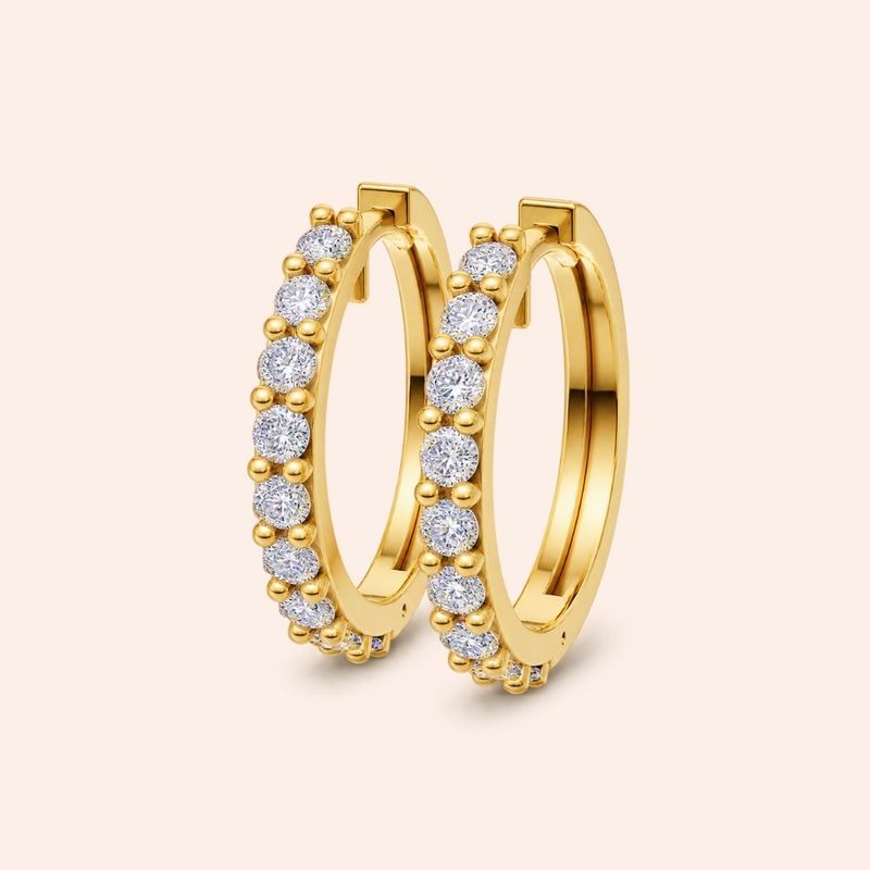 Brinco Ouro 10k Argola Trava Diamante de Laboratório 33 pontos