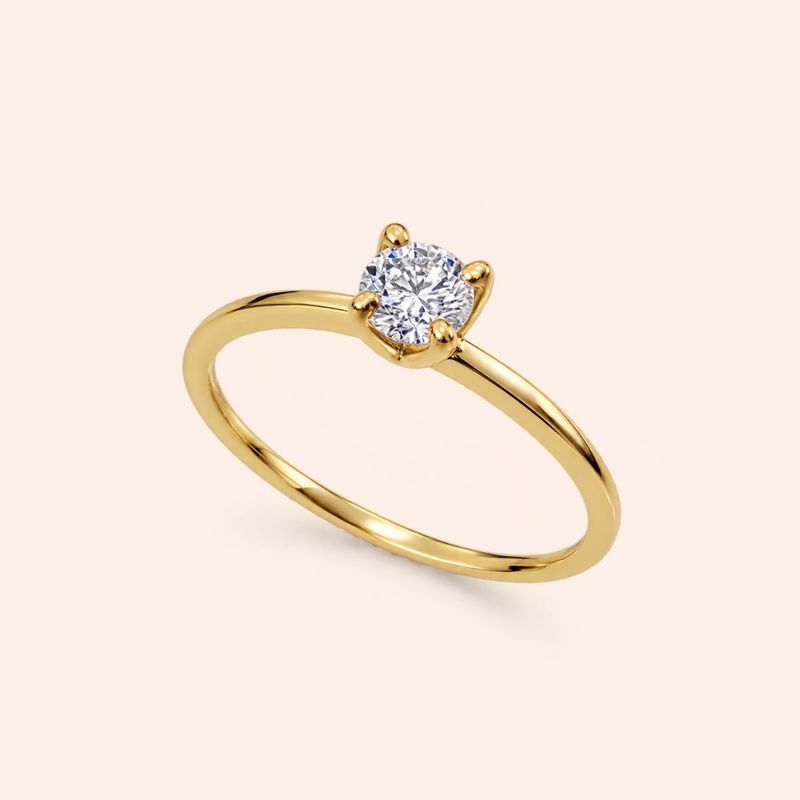 Anel Ouro 10k Solitário Diamante de Laboratório 25 pontos