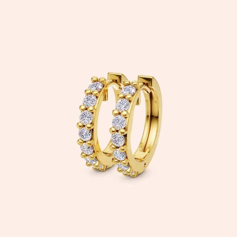 Brinco Ouro 10k Argola Trava Diamante de Laboratório 18 pontos