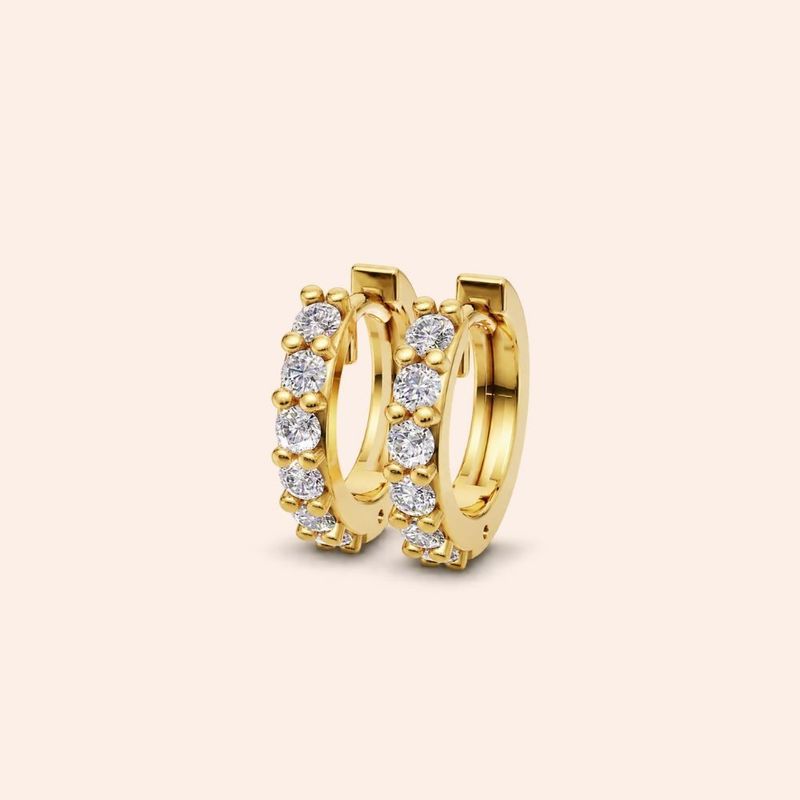 Brinco Ouro 10k Argola Trava Diamante de Laboratório 14 pontos