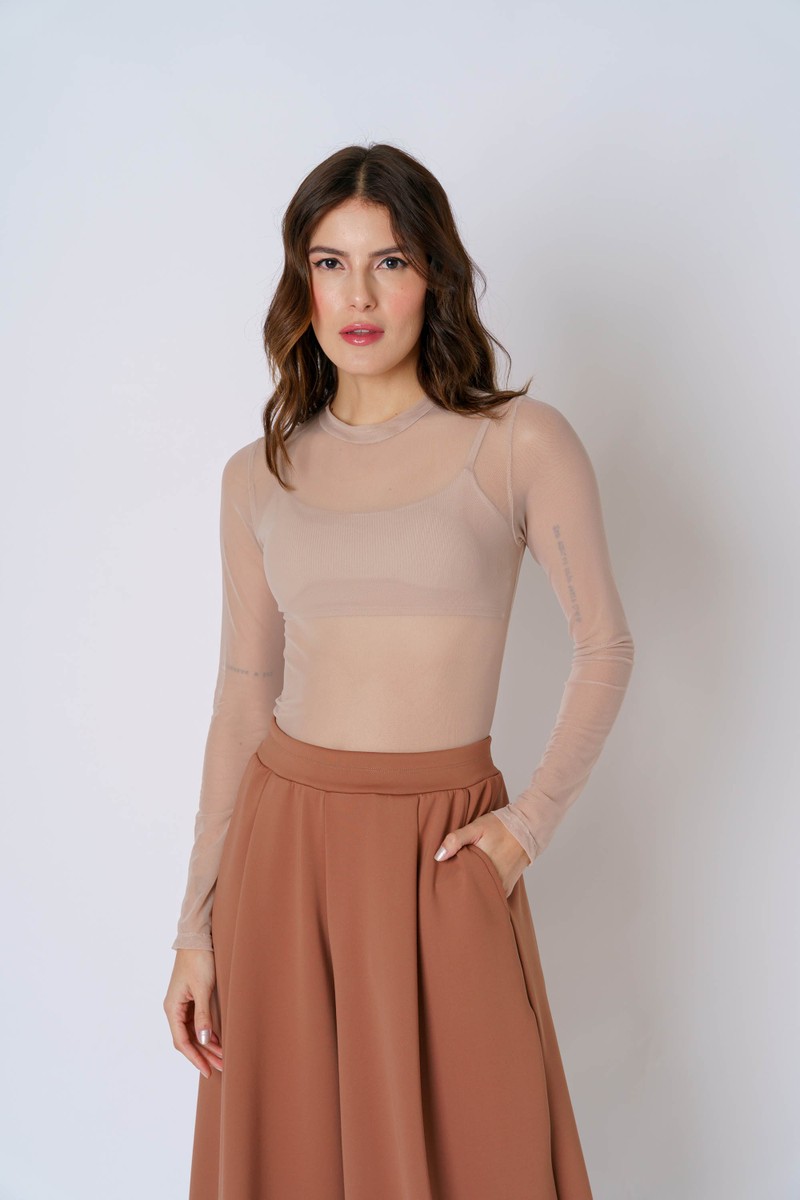 BLUSA MANGA LONGA TULE - AREIA