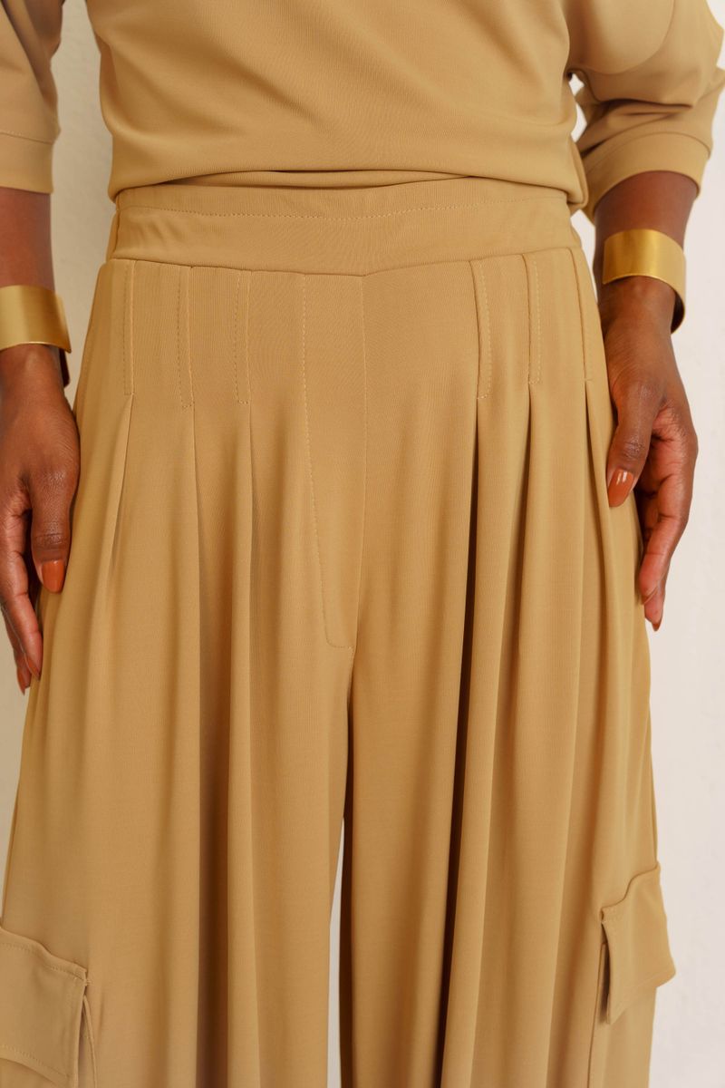 CALÇA RETA CARGO PREGAS - KHAKI