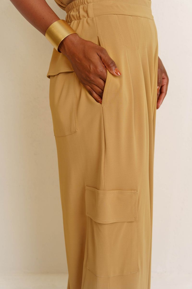 CALÇA RETA CARGO PREGAS - KHAKI