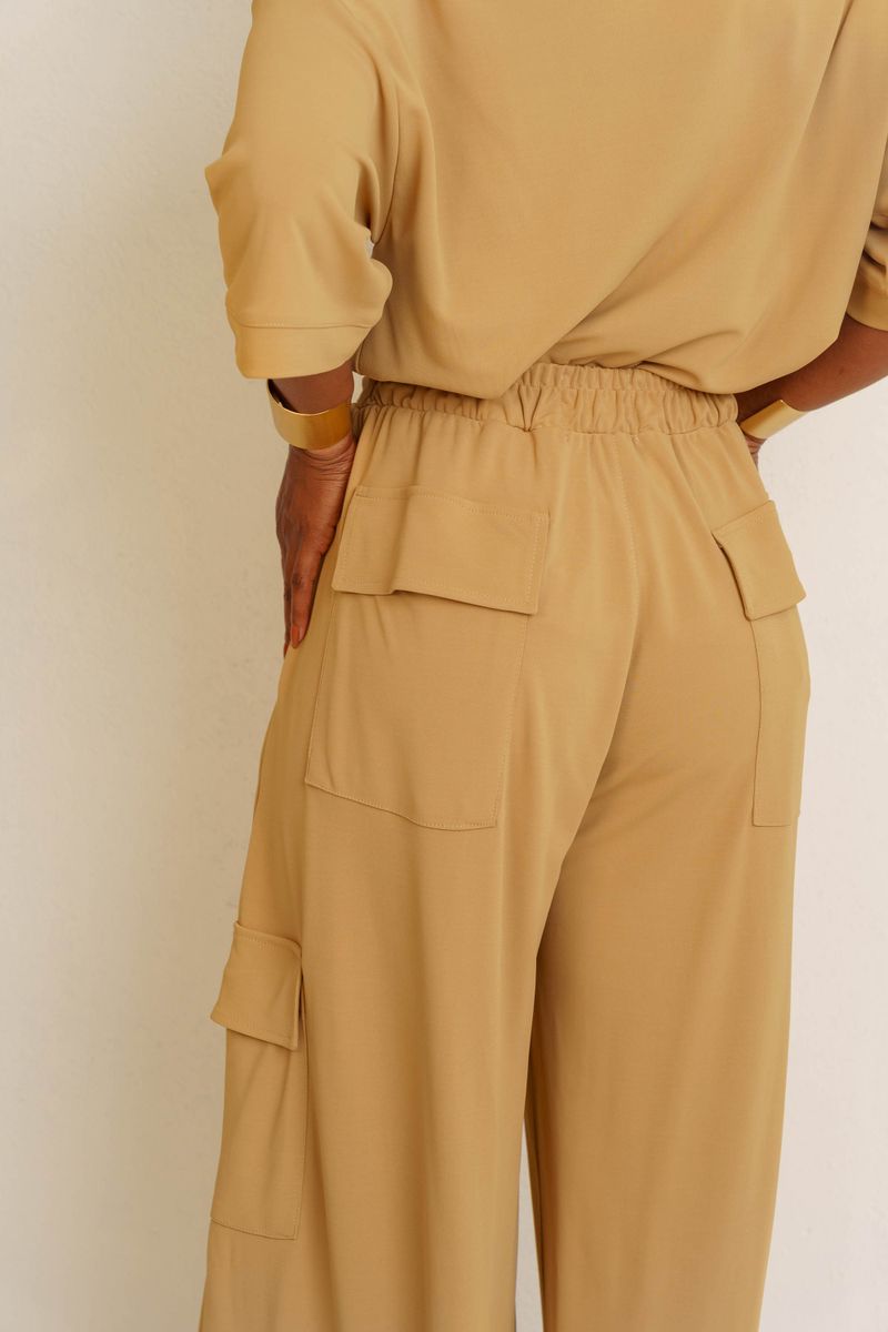CALÇA RETA CARGO PREGAS - KHAKI