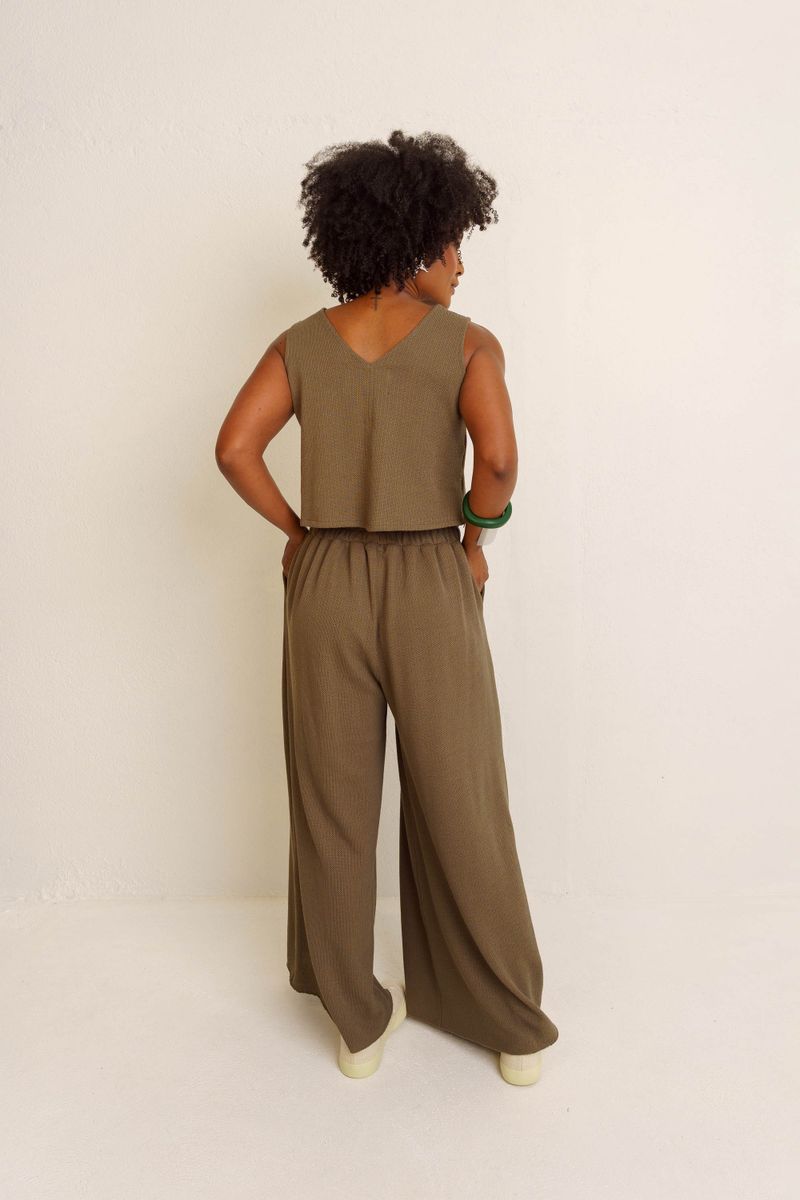 CALÇA PANTALONA COS FRANZIDO TEXTURA - VERDE