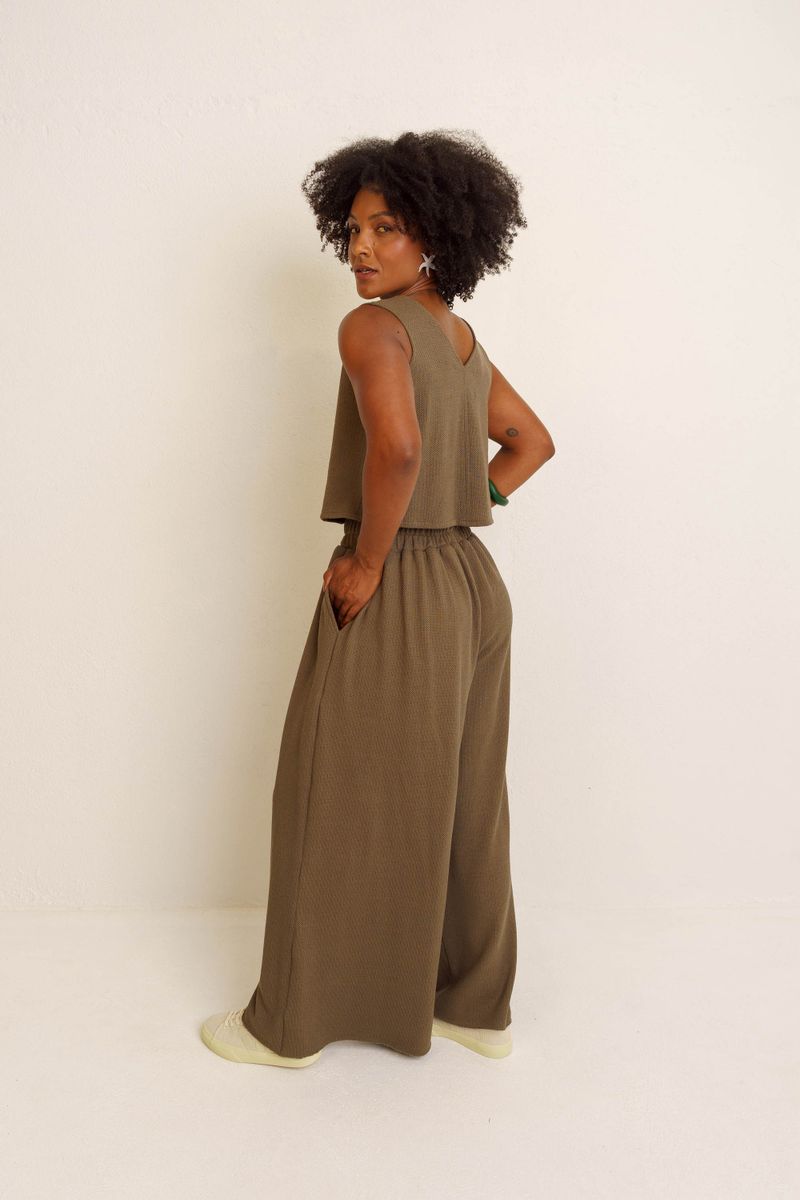 CALÇA PANTALONA COS FRANZIDO TEXTURA - VERDE