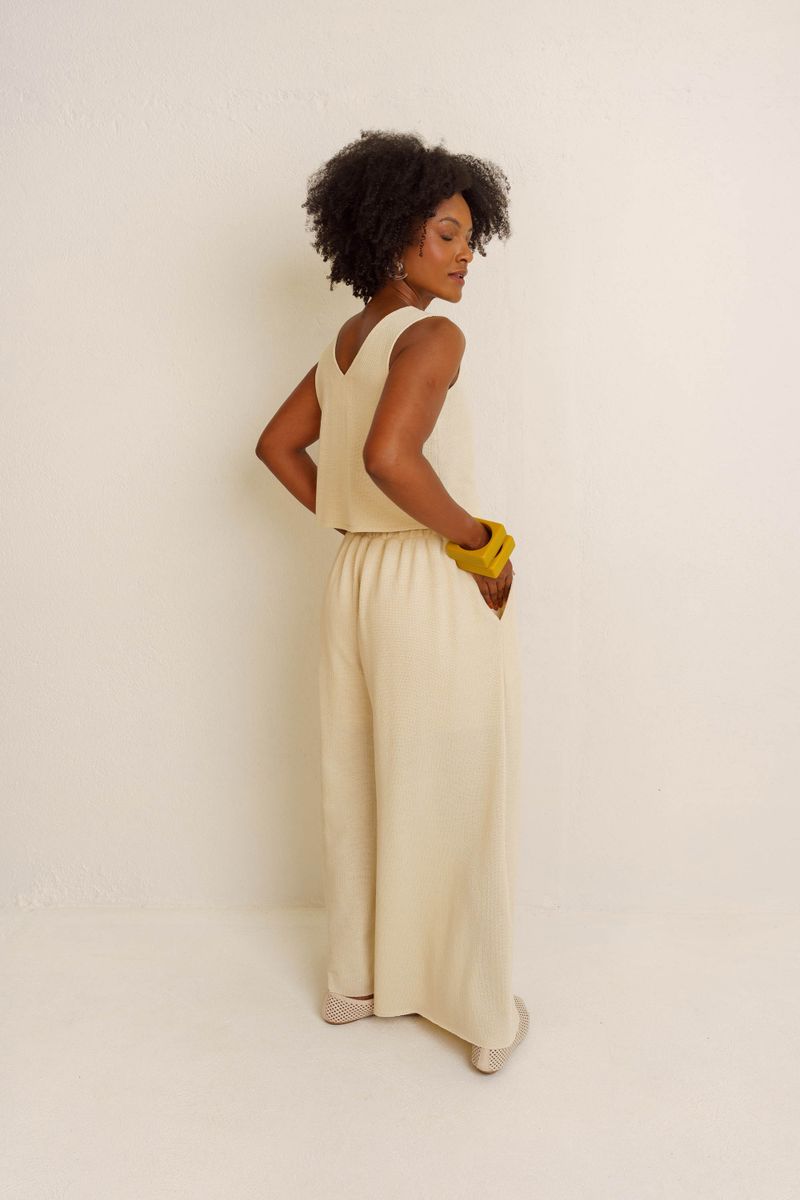 CALÇA PANTALONA COS FRANZIDO TEXTURA - CREME