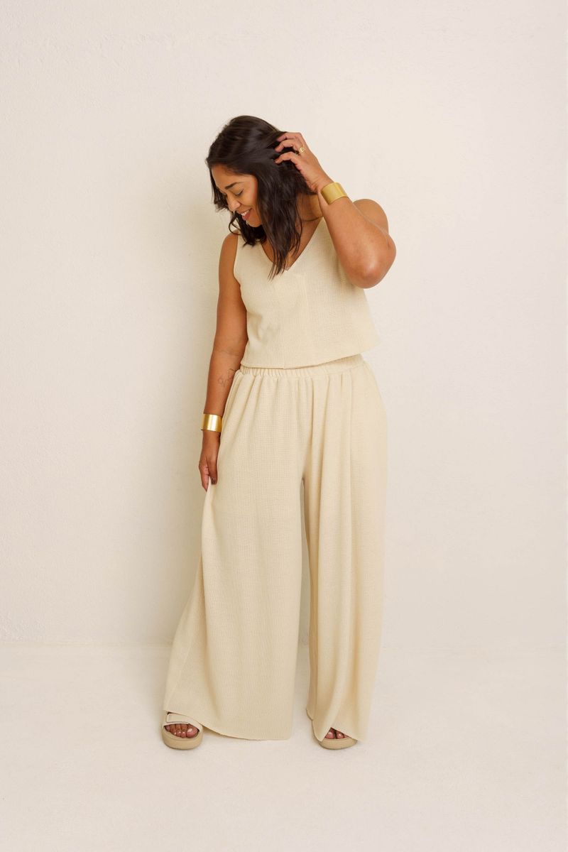 CALÇA PANTALONA COS FRANZIDO TEXTURA - CREME