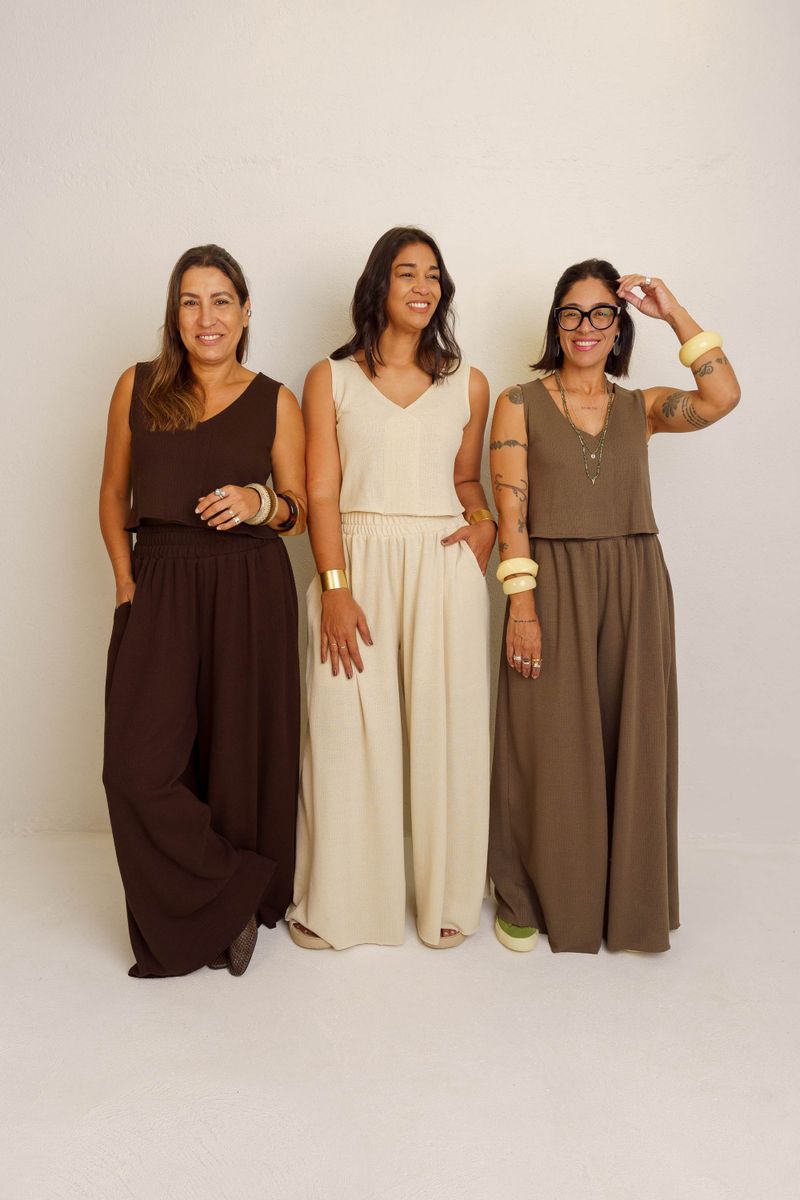 CALÇA PANTALONA COS FRANZIDO TEXTURA - CREME