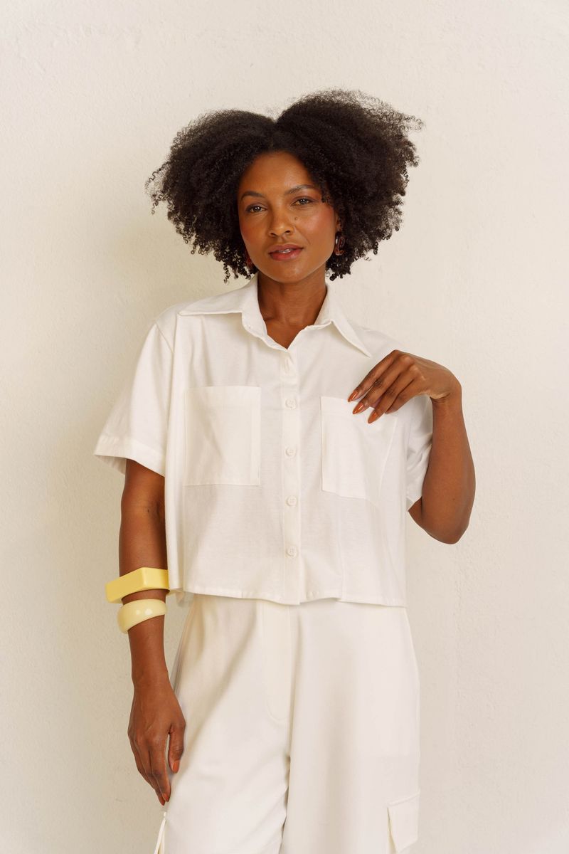 CAMISA CROPPED MANGA CURTA - OFF WHITE