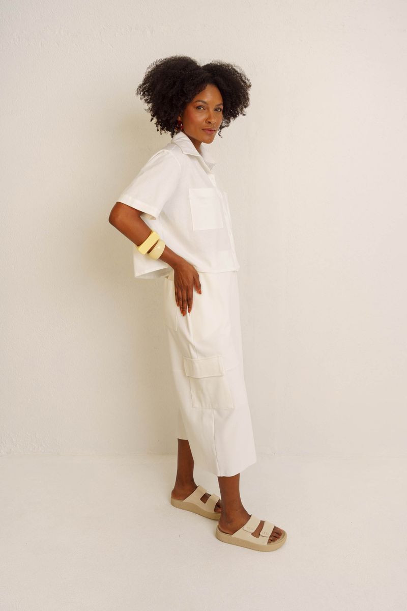CAMISA CROPPED MANGA CURTA - OFF WHITE