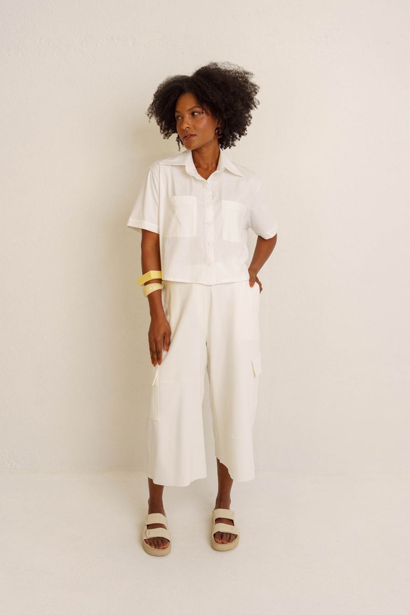 CAMISA CROPPED MANGA CURTA - OFF WHITE