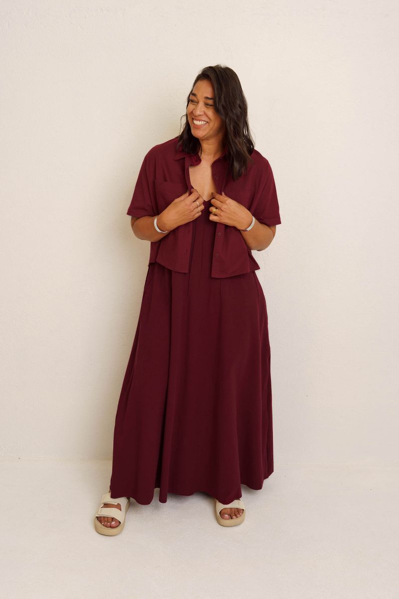 CAMISA CROPPED MANGA CURTA - BORDO