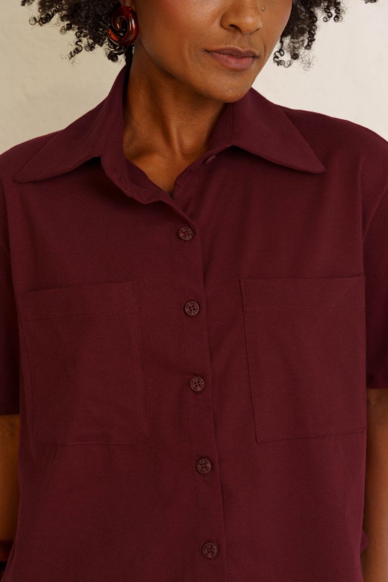 CAMISA CROPPED MANGA CURTA - BORDO