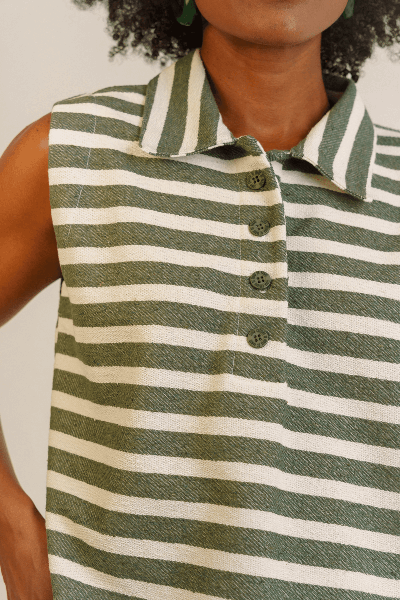 BLUSA POLO SEM MANGAS LISTRAS - VERDE