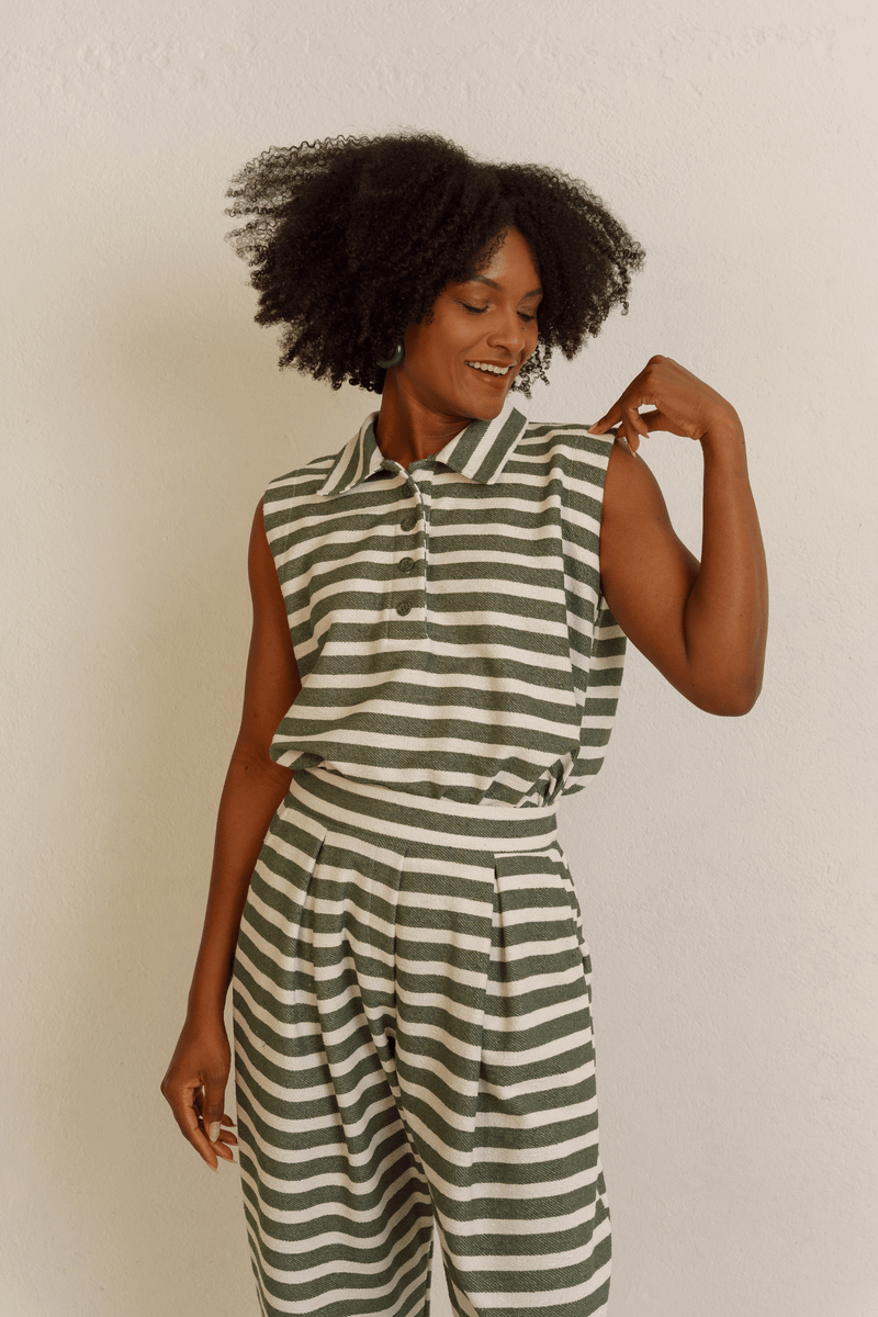 BLUSA POLO SEM MANGAS LISTRAS - VERDE
