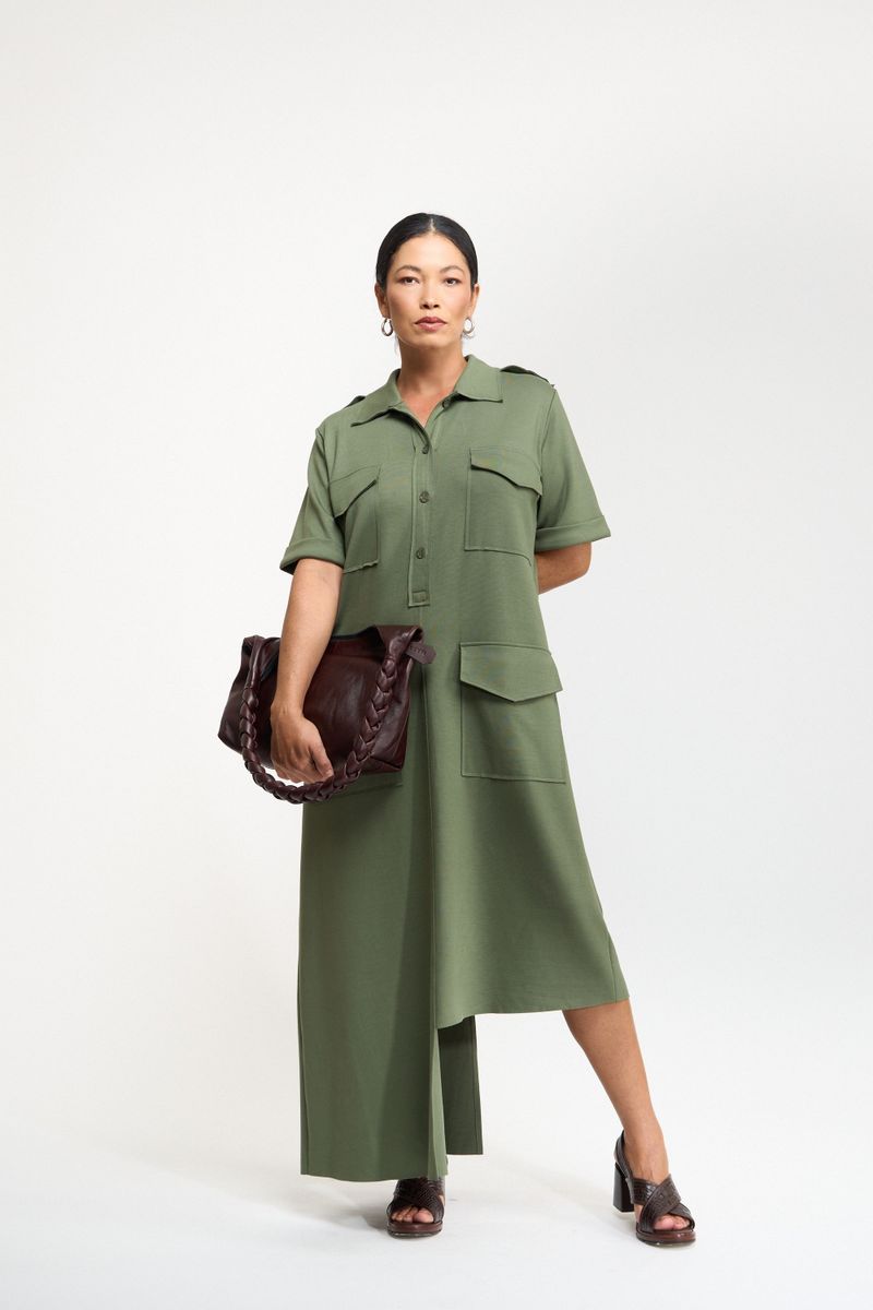 CHEMISIER ESTRUTURADA MILITAR - VERDE MUSGO