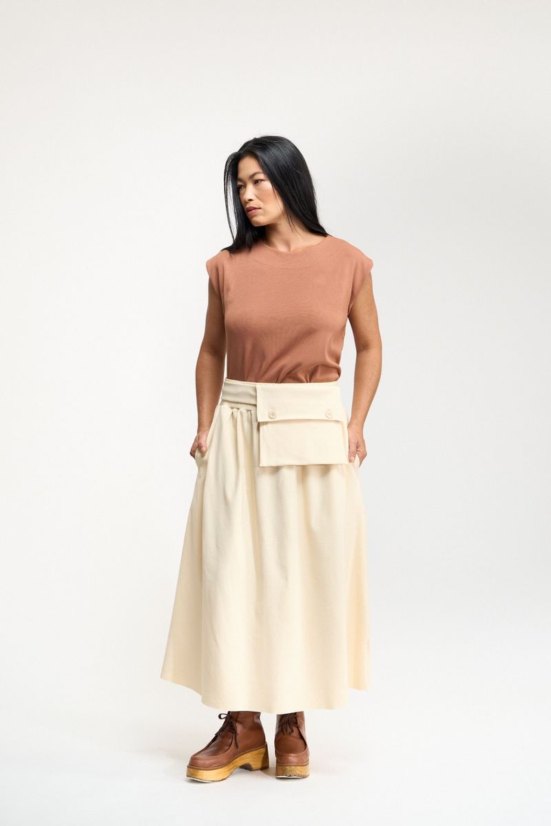 SAIA PREGAS MIDI COM POCHETE - CREME