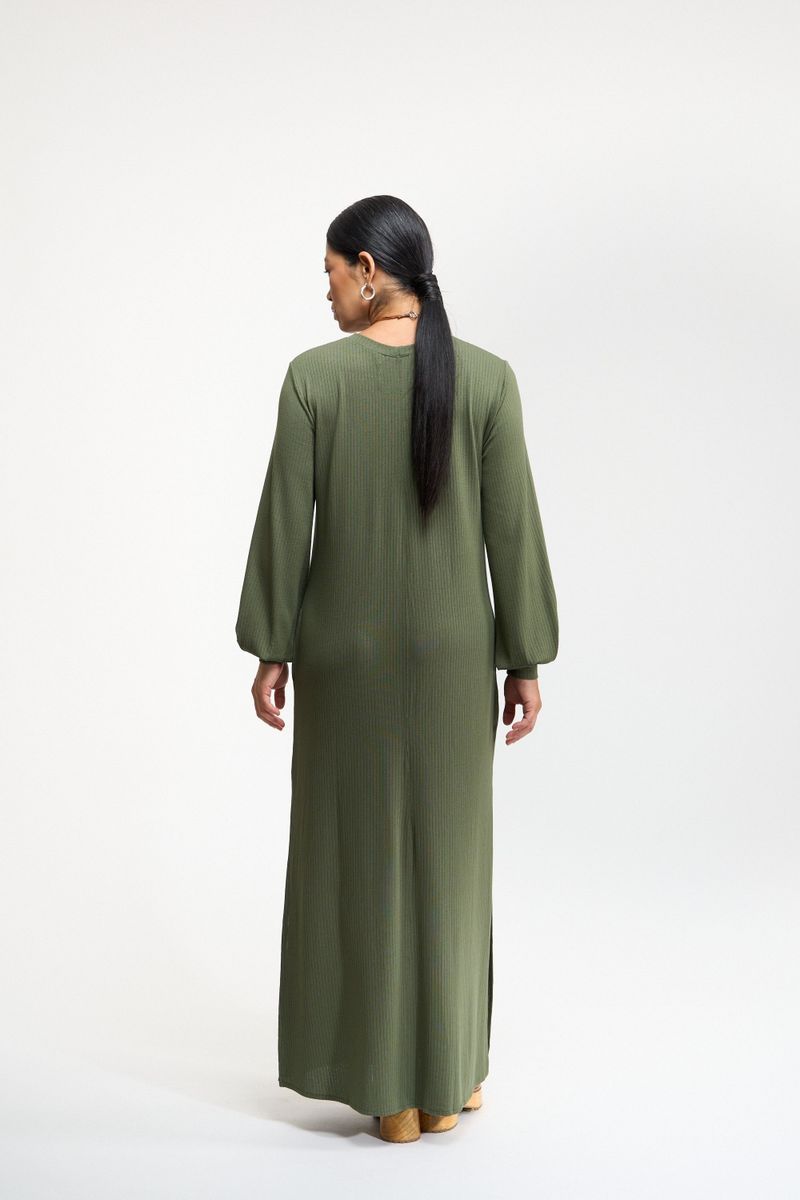 VESTIDO LONGO MANGA LONGA TRICO - VERDE