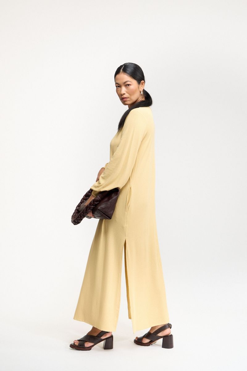 VESTIDO LONGO MANGA LONGA TRICO - AMARELO