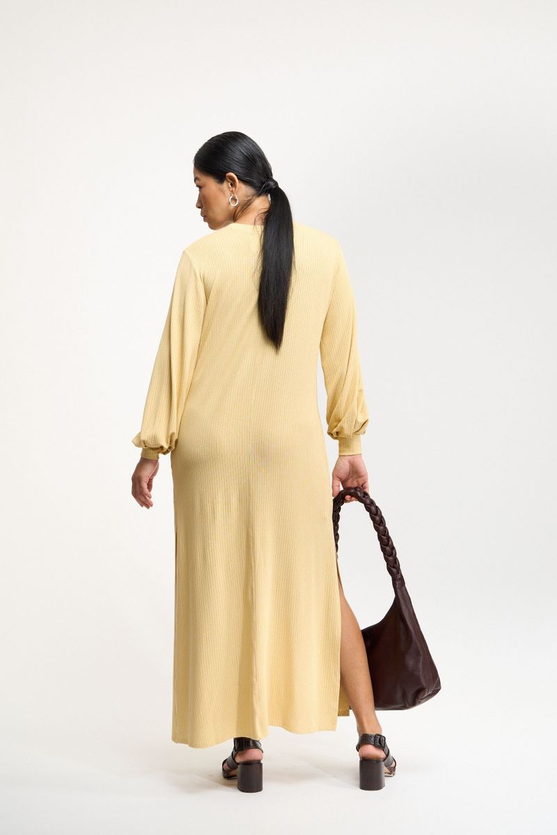 VESTIDO LONGO MANGA LONGA TRICO - AMARELO
