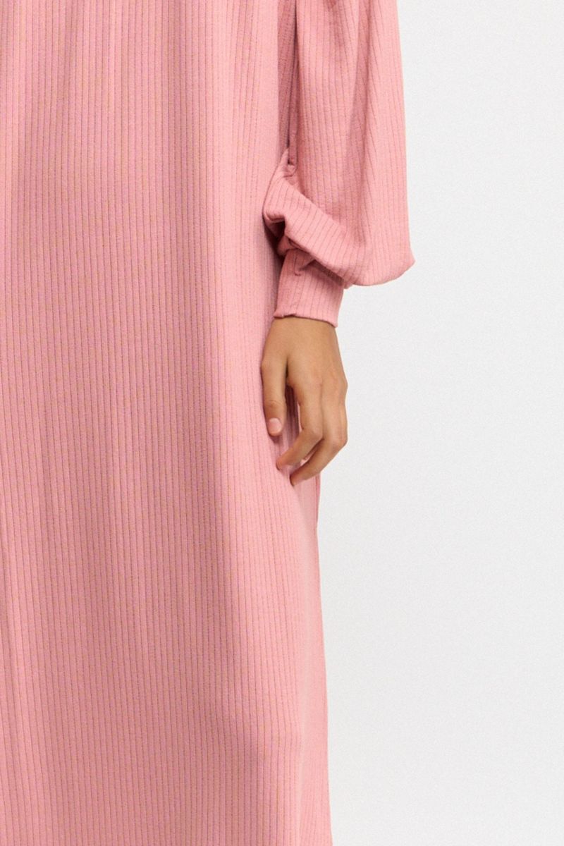 VESTIDO LONGO MANGA LONGA TRICO - ROSA
