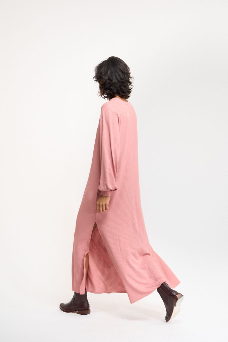 VESTIDO LONGO MANGA LONGA TRICO - ROSA
