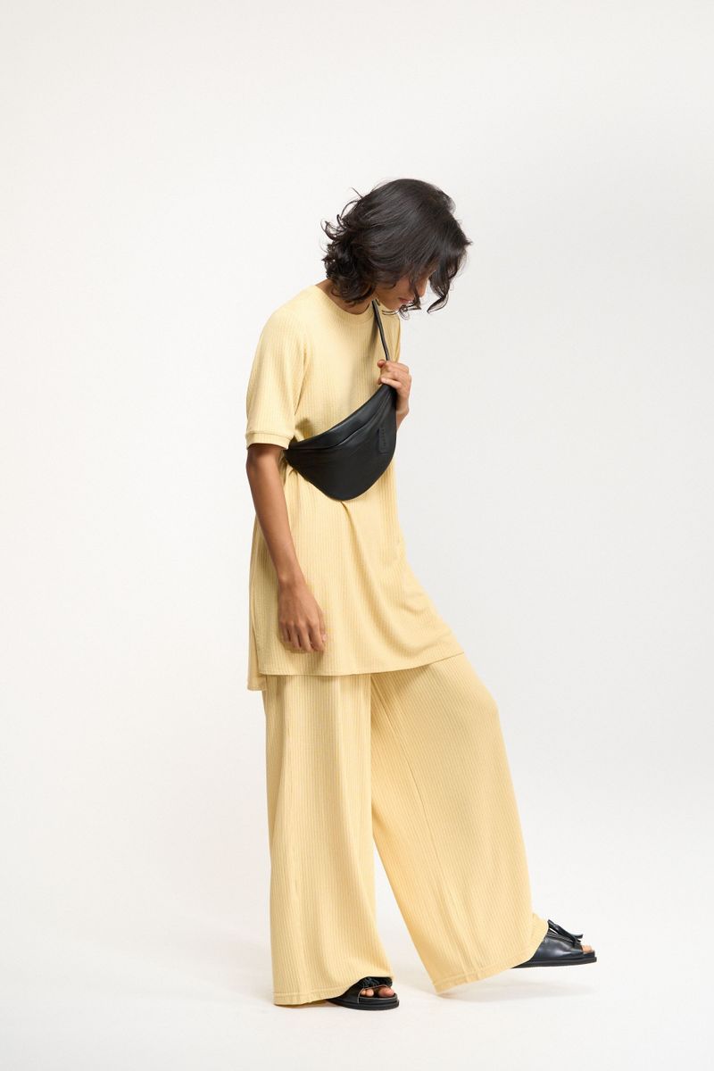 CALÇA WIDE LEG TRICO - AMARELO