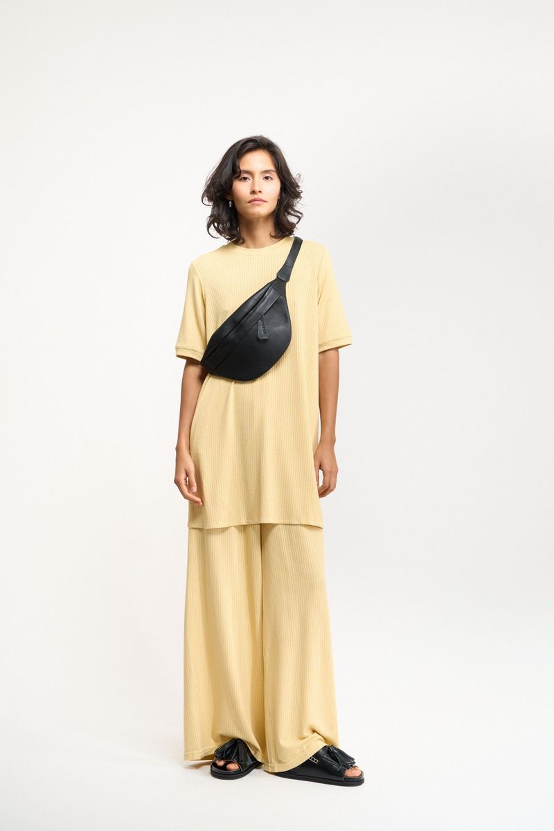 CALÇA WIDE LEG TRICO - AMARELO