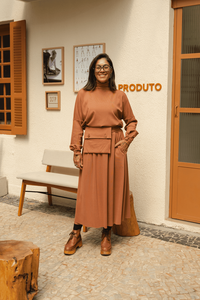 SAIA PREGAS MIDI COM POCHETE - MOCHA
