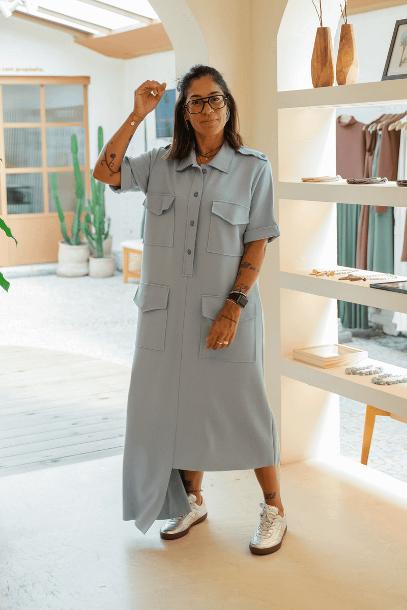 CHEMISIER ESTRUTURADA MILITAR - AZUL CLARO