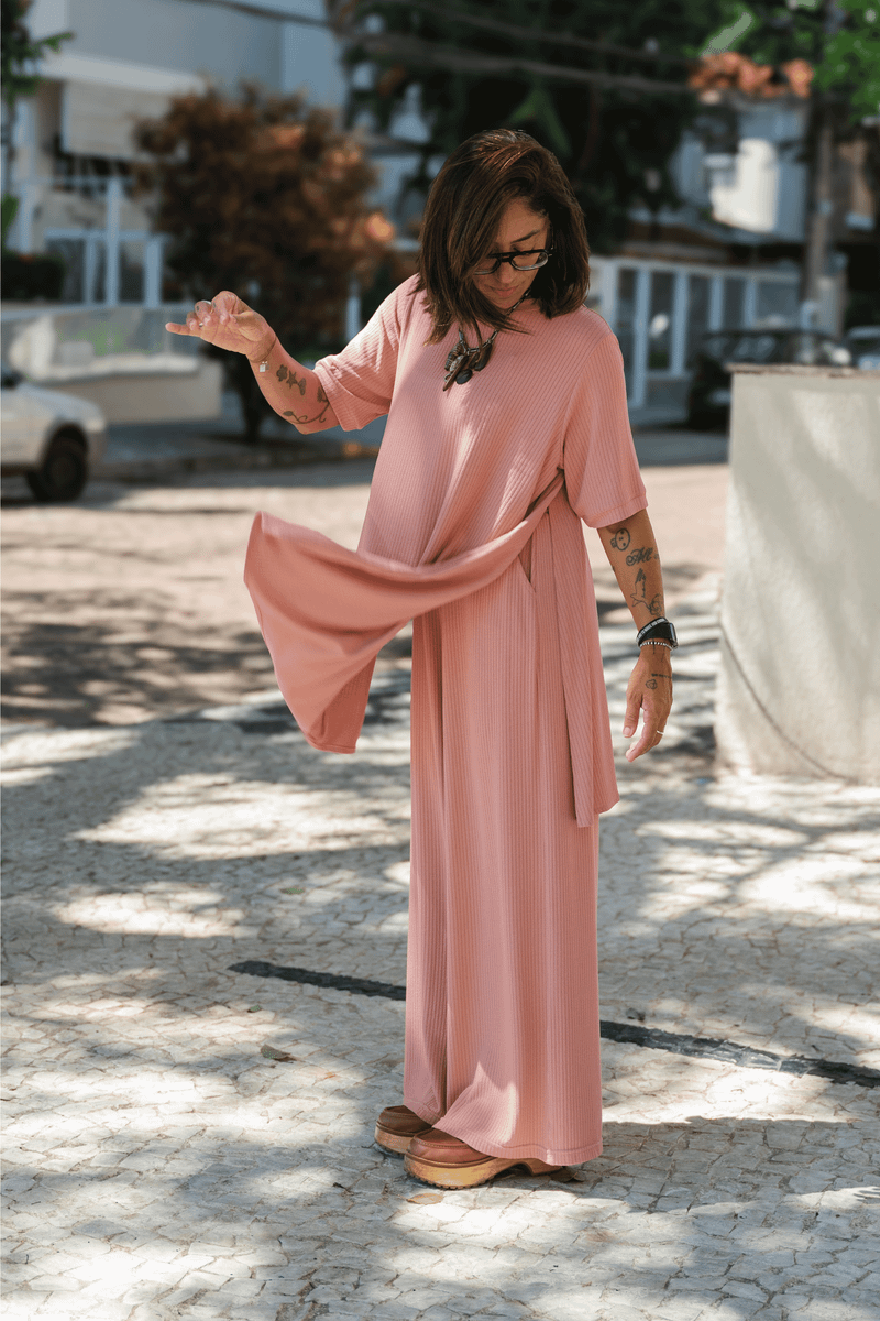 CALÇA WIDE LEG TRICO - ROSA