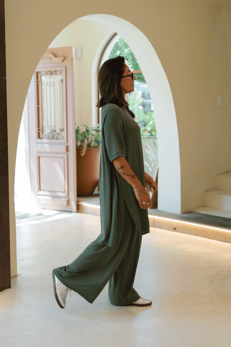 CALÇA WIDE LEG TRICO - VERDE