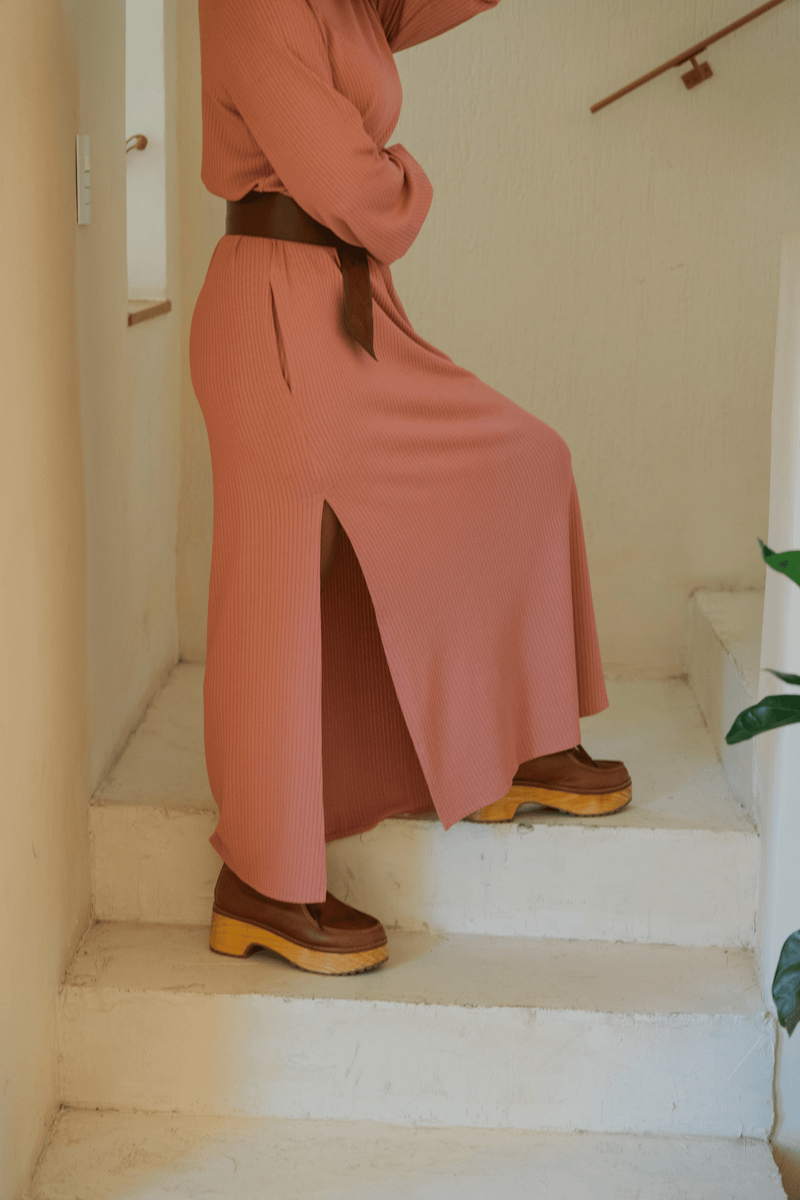 VESTIDO LONGO MANGA LONGA TRICO - ROSA