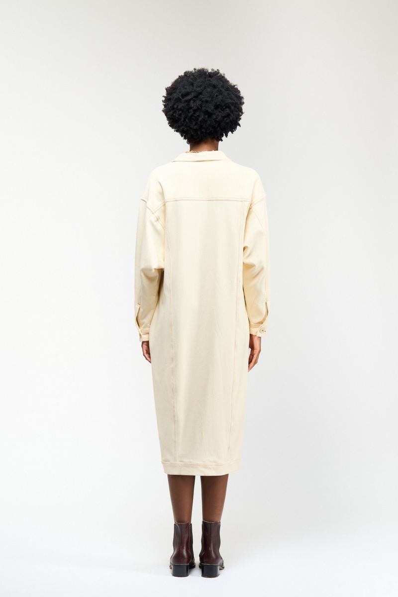 VESTIDO JAQUETA MALHA SARJADA - CREME