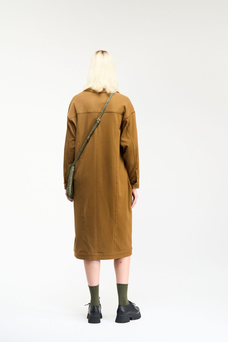 VESTIDO JAQUETA MALHA SARJADA - CASTANHO