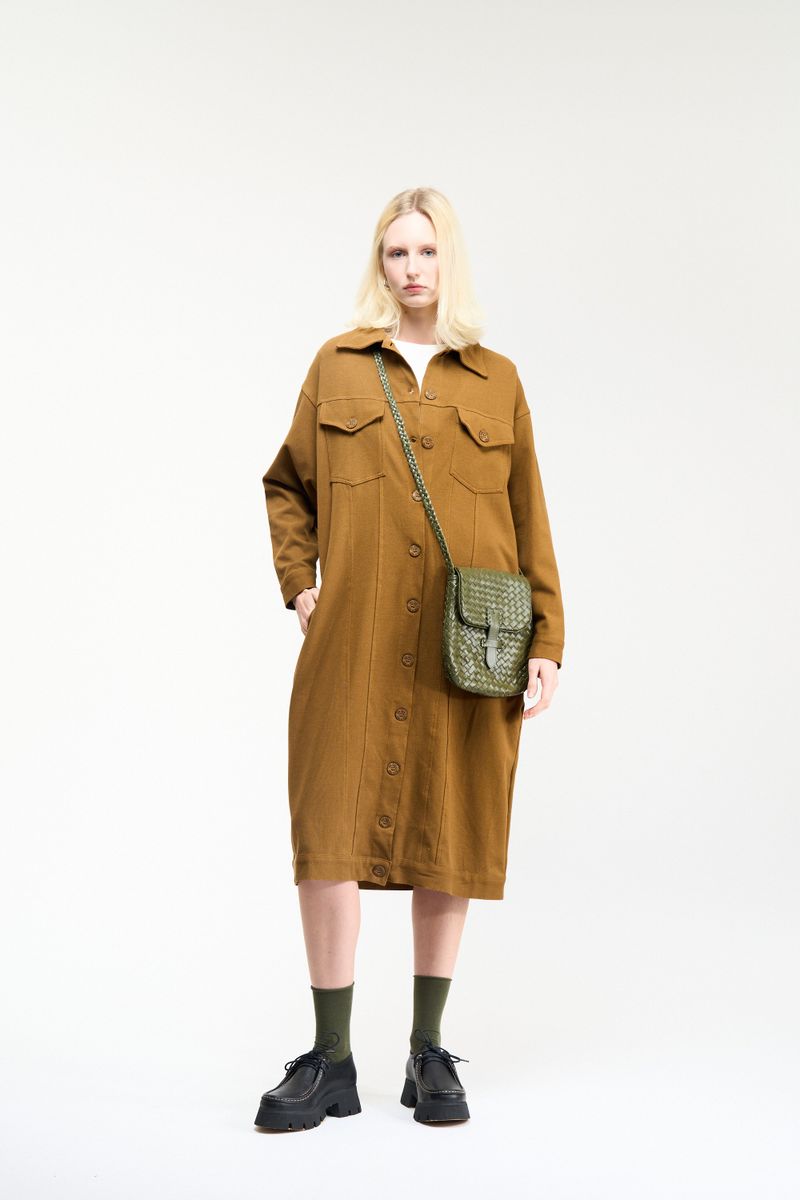 VESTIDO JAQUETA MALHA SARJADA - CASTANHO