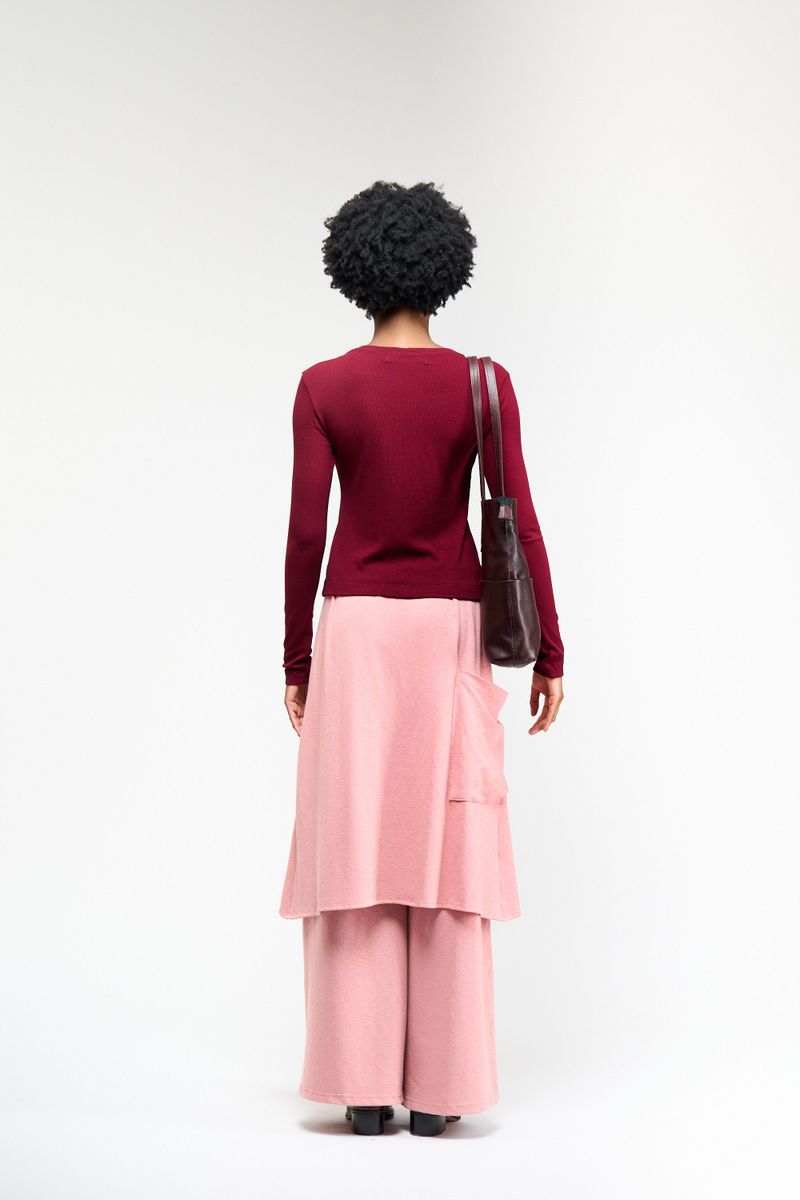 BLUSA MANGA LONGA CANELADA - BORDO